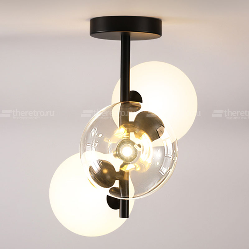 Потолочный светильник с тремя шарообразными плафонами из матового и прозрачного стекла MUSA фото #num#