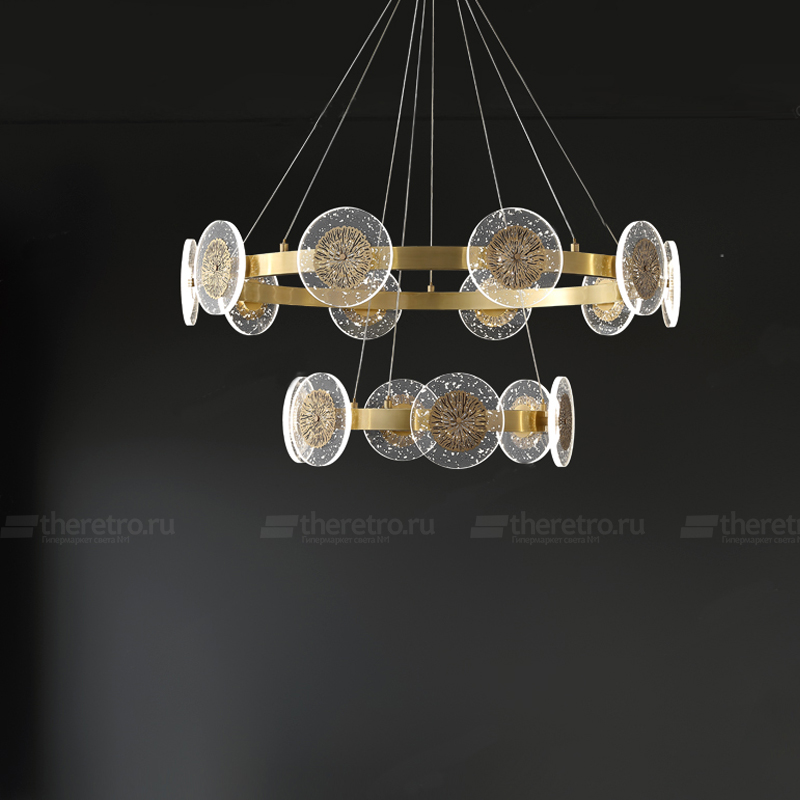 Серия кольцевых люстр с круглыми плоскими рассеивателями с декоративным элементом из металла в центре LETICIA  фото 1