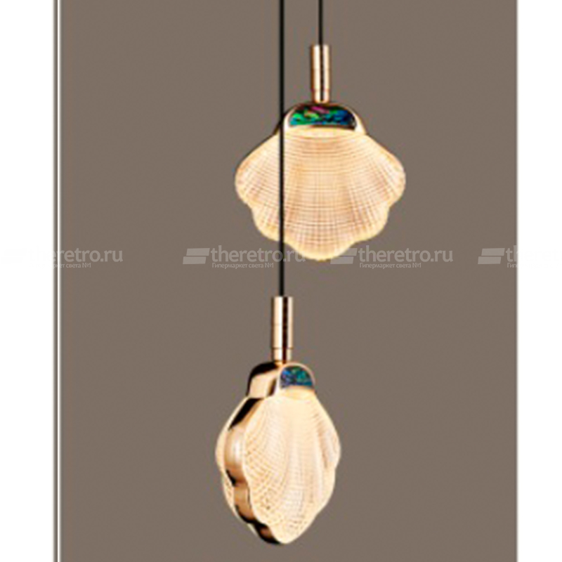 Подвесной светодиодный светильник с рельефным плафоном в форме ракушки с перламутровой вставкой RAPHAELA 2 плафона фото 3 Подвесной светодиодный светильник с рельефным плафоном в форме ракушки с перламутровой вставкой RAPHAELA 2 плафона фото 3