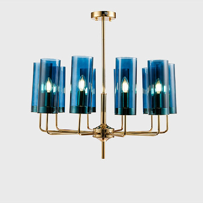 Люстра Brass & Blue Glass Tube designed by Hans-Agne Jakobsson in 1970 фото 4