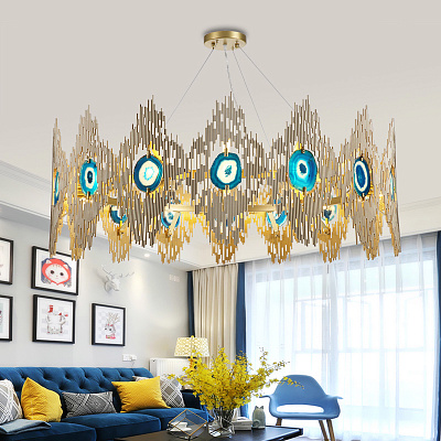 Люстра с натуральным камнем Calypso Chandelier 10 плафонов Золотой фото 12