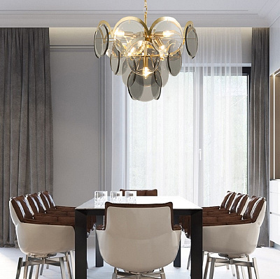 Подвесной светильник 1960S VISTOSI SMOKED GLASS DISC CHANDELIER фото 4